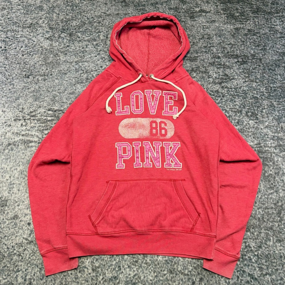 Victoria's Secret Love Pink 86ā Hoodie Sweatshirt Womens Medium Pink Y2K